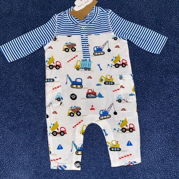 ANGEL DEAR BABY BOYS SIZE 0-3 MONTHS CONSTRUCTION PRINT ONE PIECE ROMPER - Picture 1 of 4